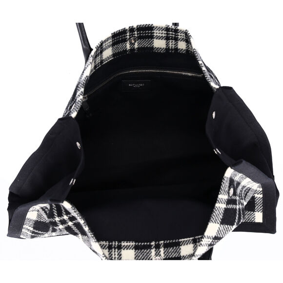 Saint Laurent Rive Gauche Tote Bag 499290 Black White Plaid Wool Leather - Picture 6 of 6